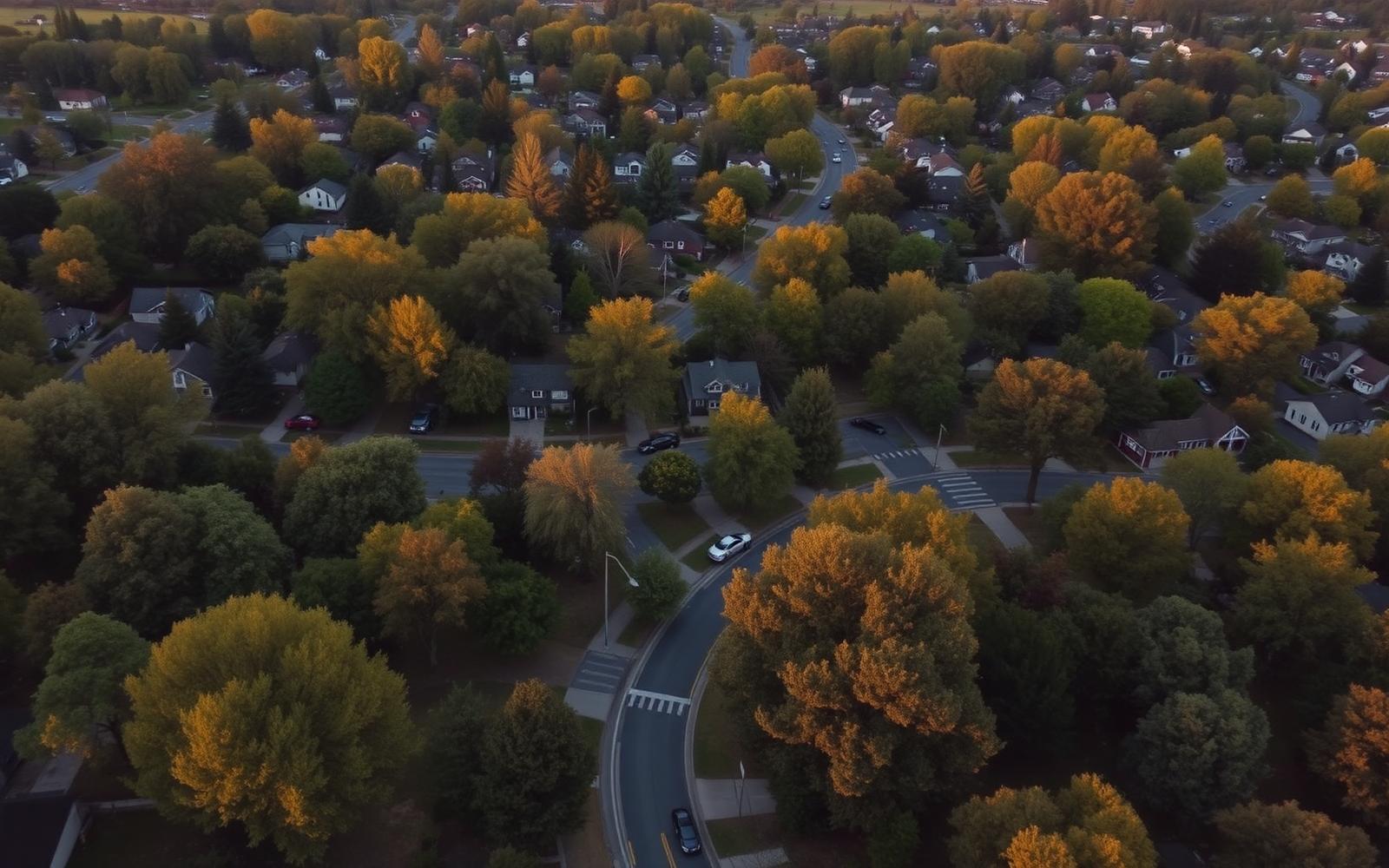 Aerial view of a leafy Walnut Creek neighborhood.