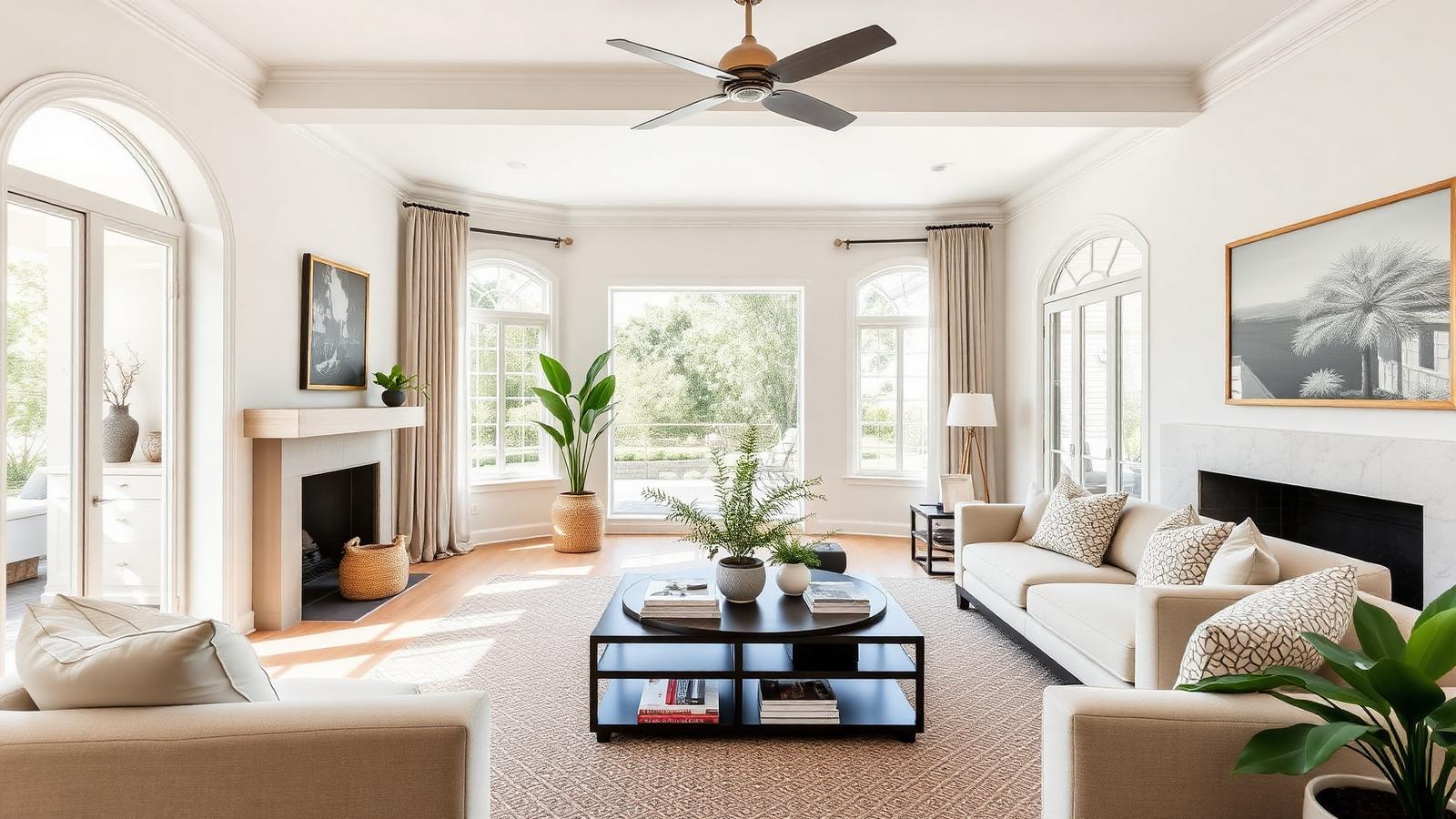Elegant staged California living room with natural light.